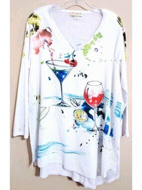 Impulse California Women's L Multicolor Tunic 3/4 Sleeve Colorful Cocktails